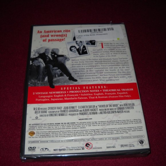 Father of the Bride DVD, 1950 Version Warner Brothers "New Sealed" - Picture 2 of 3